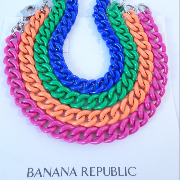 Banana Republic Rainbow Stackable Enamel Link Silver Clasp Bracelet Set 4 NWT - Picture 8 of 8